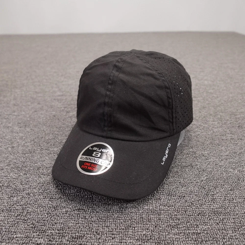 Layer 8 Hat Cap Strap Back Mens One Size Black Running Lightweight Polyester